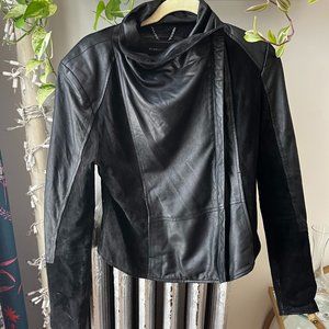 BCBG MAXAZRIA Leather and Suede Black Jacket Medium